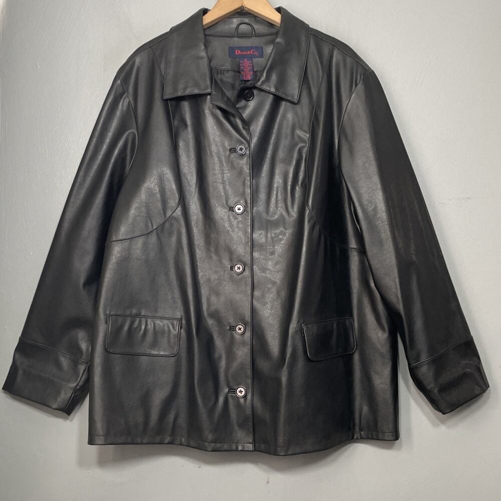 Denim & Co Faux Vegan Leather Jacket Plus Size 1X Black Collared Coat Goth Chic